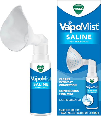 Vicks VapoMist Saline, Gentle Saline Mist with Soothing Vicks Vapors, Non- Medicated, 1.7 oz