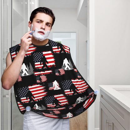 Adjustable Non-Stick Beard Apron, Hair Catcher Cape for Shaving Grooming, Waterproof with Suction Cups Men, Sasquatch USA American Flag Shave Bib