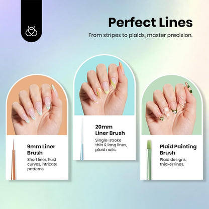 Beetles Nail Art Brushes Set for Gel Polish 8 Pcs - Nail Art Design Pen Fingernail Painting Dotting Tool, Liner Gradient Clean Up Brush DIY with Palette Rainbow Pastel Pen Set Manicure Kit