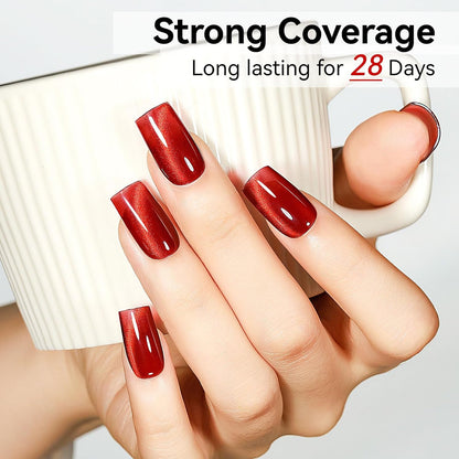 Cat Eye Magnetic Gel Nail Polish, Red Nail Polish Color Burgundy Red Moonlight UV Glitter Holographic With Magnet Manicure Salon DIY At Home