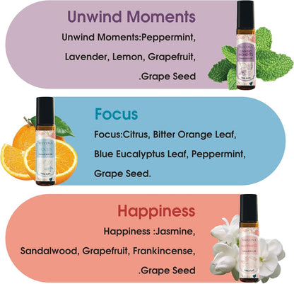 Aromatherapy Essential Oil Roll-On Set – 6x10ml Essential Oil Blends with Roller Bottles, Portable Essential Oils for Diffusers for Home,Relaxing Gift for Women & Men