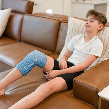 TheraICE Junior Knee Ice Pack Wrap Compression Sleeve for Injuries, Reusable Gel Cold Packs Brace Also for Ankle & Calf - Flexible Cold Wrap Recovery for Meniscus, ACL, MCL Pain Relief (X-Small)