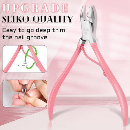 BLESWIN Manicure Pedicure Set, 12 Pcs Nail Care Kit for Women, Mens Nail Grooming Kit, Manicure & Pedicure Tools & Accessories, Pink Nail Kit Manicure Set Luxury Leather Case for Home Salon Use