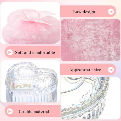 Tioncy 3 Pcs Large Body Powder Puff and Powder Container with Puff Crystal Container Soft Washable Reusable Velour Face Body Glitter Wet Dry Makeup Heart(Dazzling)