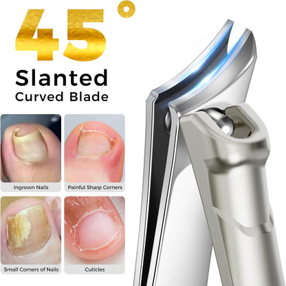 2025 Toenail Clippers for Men Thick Toenails- 15° Angled Head Toe Nail Clippers, 45° Sharp Slanted Curved Nail Clippers, 37mm Wide Opening Heavy Duty Toenail Clippers with Long Handle 5PCS
