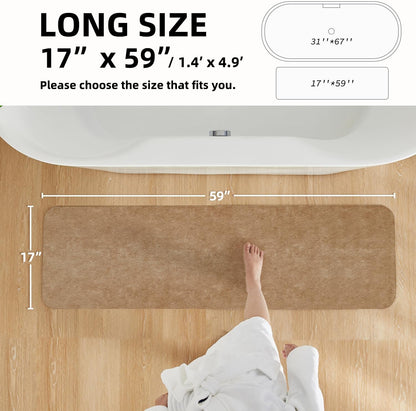 Bathroom Mat Quick Dry, Bathroom Rugs Non Slip Washable Thin Absorbent Bath Mat Fits Under Door Bathroom Floor Mat Perfect for Bath, Shower, or Sink 17"x59" Camel