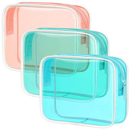 PACKISM TSA Approved Toiletry Bag - 3 Pack Clear Makeup Bags with Zipper, Water-resistant Clear Toiletry Bags for Traveling Holds Small Items, Fit Travel Essentials, 3 colors
