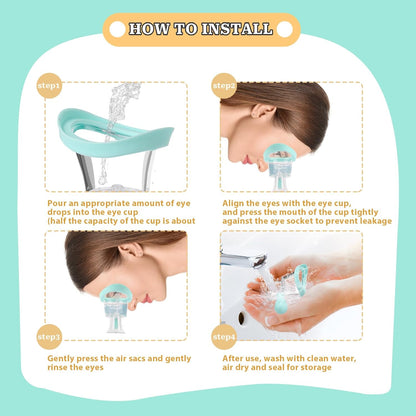 Eye Wash Cup Portable Eye Care Cleaner Kit Silicon Manual Air Pressure Eye Cleaning Cup Tool Eye Flush Rinse Cups with Transparent Storage Container for Clean Dust Makeup Irritants Soothing Tired Eyes