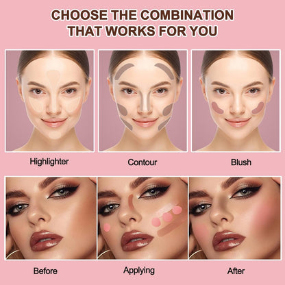 3 Pcs Cream Contour Stick Makeup Kit,Shades with Highlighter Stick,Blush Stick and Bronzer Contour Stick for Brightening and Trimming the Cheeks, Non-greasy, Waterproof Long-lasting Effect(#02,06,09)