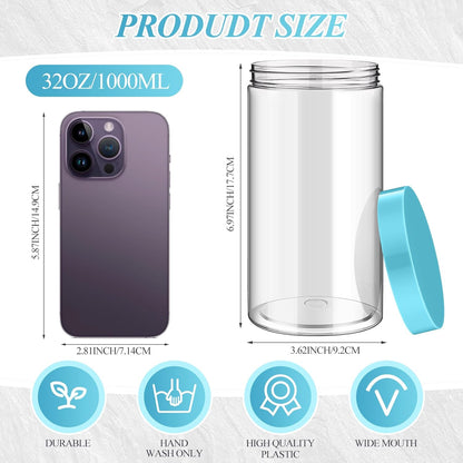 Patelai 4 Pieces Round Wide-mouth Leak Proof Plastic Container Jars with Lids for Travel Storage Makeup Beauty Products Face Creams Oils Salves Ointments DIY Making(32 Ounce,Blue)