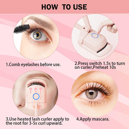 Heated Eyelash Curler, Rechargeable Electric Eyelash Curler, 3-Level Temperature Control, 24 Hour Long Lasting Curl, Suitable for All Beauty Enthusiasts