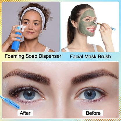 Zhehao 80 Pcs Lash Shampoo Bottle Brushes Kit 20 Foam Pump Dispensers 20 Lash Shampoo Brushes 20 Eyelash Aftercare Bag 20 Cleaning Pipes, Eyelash Extension Supplies (Multicolor)