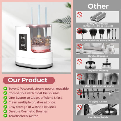 THEMARS 3 IN 1 Electric Makeup Brush Cleaner Machine With Dryer, USB Portable Automatic Cosmetic Brushes Cleaner