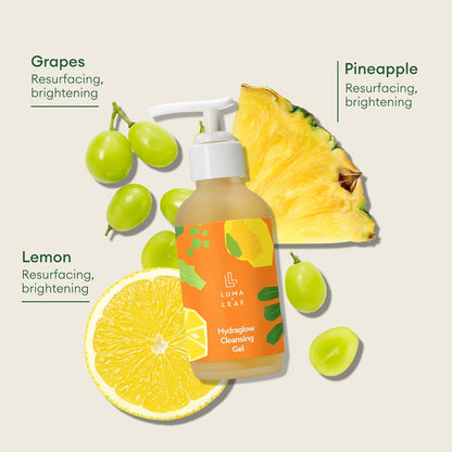 LUMA & LEAF Hydraglow Brightening Face Wash with Hyaluronic Acid | Gentle Daily Exfoliating Gel Cleanser for Dull Skin & Dark Spots | For All Skin Types | 3.8 fl oz