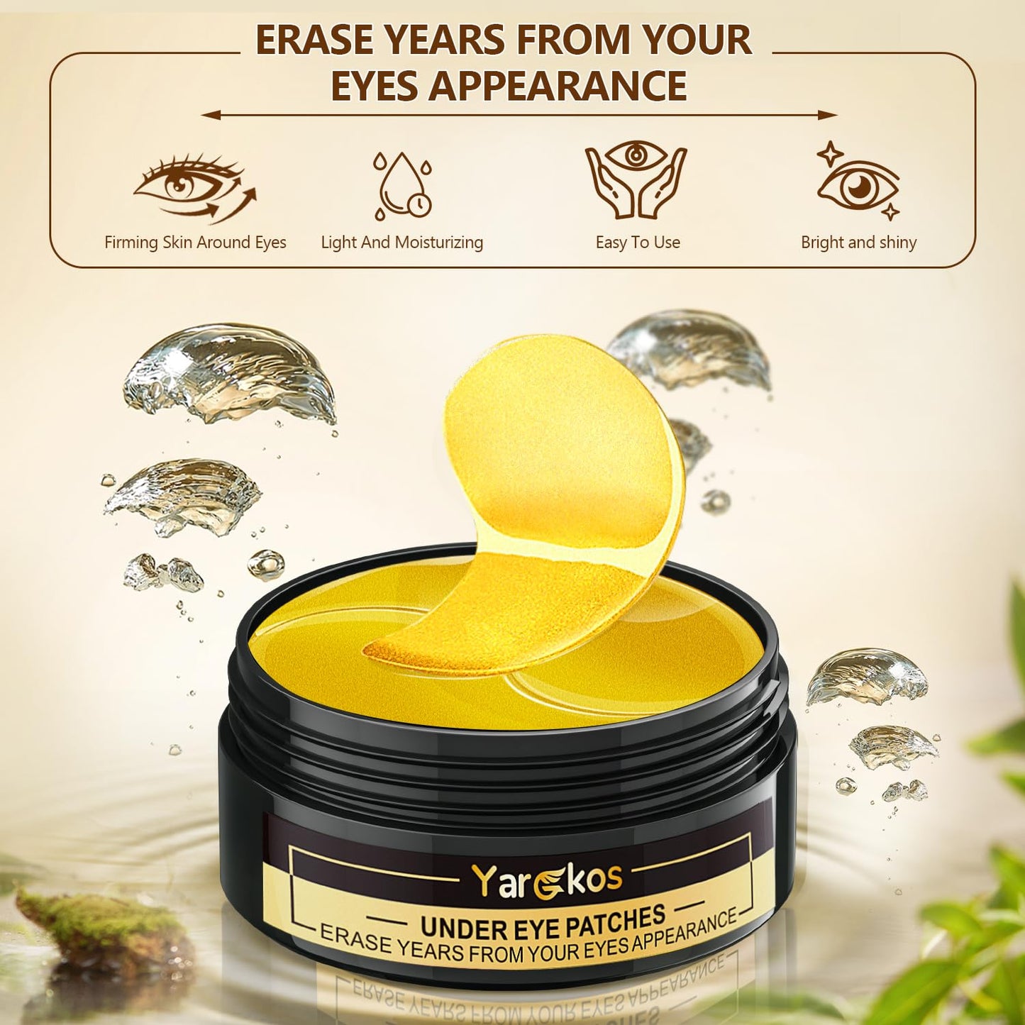 60 Pcs 24K Gold Under Eye Patches, 30 Pairs Undereye Mask for Dark Circles Puffy Eyes Treatment, Collagen Gel Pads Hydrating for Eye Bags Puffiness Wrinkle, Women Men Beauty Skin Care Products