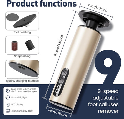 Electric Foot Callus Remover,2 in1 Rechargeable Callus Remover for Feet,9-Speed Cordless Electric Foot File Nail Grinder,Foot Scrubber Pedicure Tools for Dead Skin Dry Cracked Feet (Gold MINI)