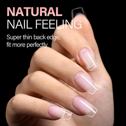 AILLSA Medium Coffin Nail Tips 240Pcs Soft Fake Nail Gel Tips Pre-Shaped Acrylic Nail Tips, Half Matte Full Cover Clear Tips False Press on for Extension Manicure Home DIY 15 Sizes Gelly Tips