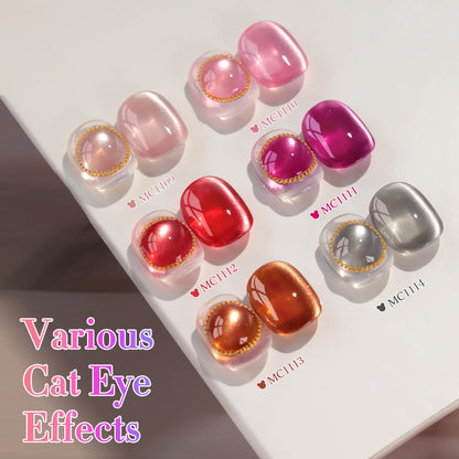 Double Rhythm Cat Eye Gel Nail Polish Set of 6 Same Color Same Bottle 0.5 Oz Shimmer Glitter with Magnet Holographic Reflective Magnetic UV Nail Polish Kit at Home (Glass Brown Red Nude-T6-43)