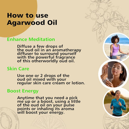 Agarwood Essential Oil, Pure Argawood Oud Oil for Aromatherapy, Meditation - 30ml/ 1 oz