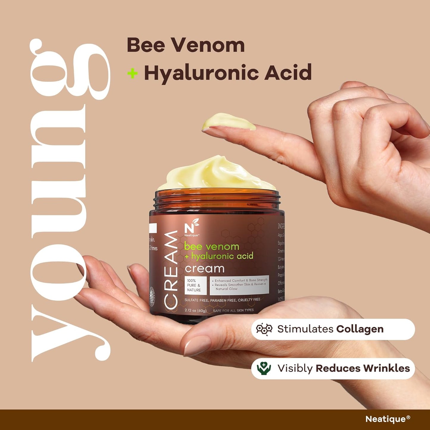 Bee Venom & Hyaluronic Acid Anti-Aging Face Cream – 2025 New Renewal Formula, Skin Moisturizer, All Skin Types, 2.12 Oz (60g)