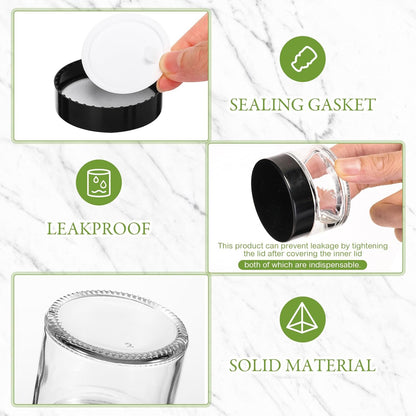Domensi 100 Pcs 1 oz Glass Jars with Lids Bulk Round Glass Cosmetic Jars Lids 1 oz Small Travel Containers with Inner Liner for Lotions Powders Ointments Sample Cream(Clear, Black)