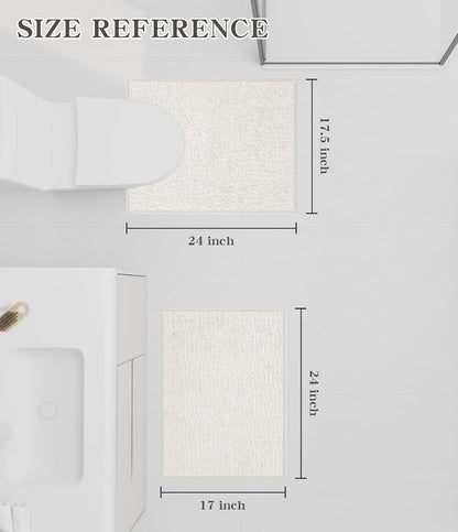 chakme Bathroom Rug Sets 2 Piece, Ultra Thin Bath Mat Quick Dry Bath Mat Set, Absorbent Bath Mat for Bathroom Non Slip Machine Washable, (White, 2 Piece)