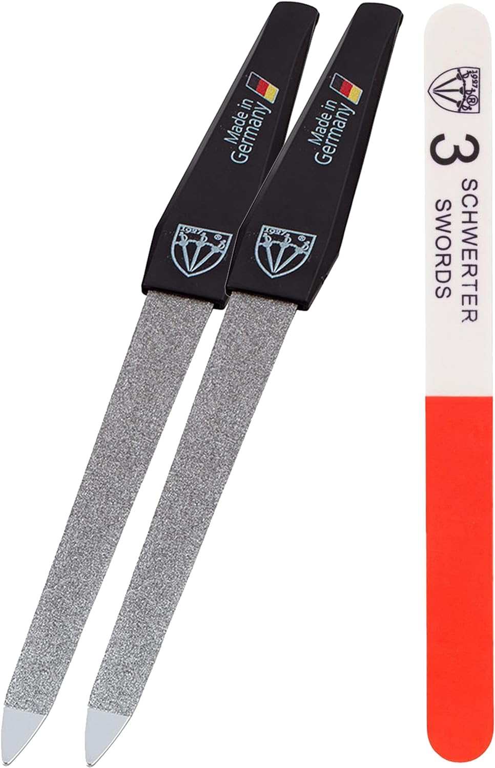 3 Swords Germany - Sapphire Metal Nail File Set 2 Pieces with 1 Piece 3-Way Nail Buffer – Nail Care Made in SOLINGEN/Germany