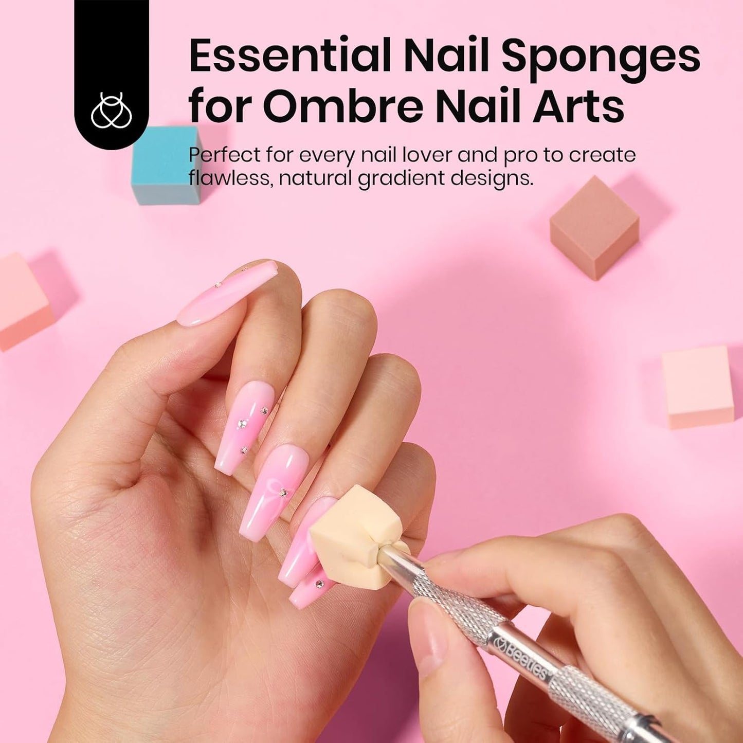 Beetles Gel Polish Soft Nail Sponges for Ombre, 88Pcs Large Size Nail Art Sponges With Grabbing Pen, Ombre Nail Brush to Creat Color Gradient Effect, Manicure Nail Art Tools for Nail Art Design