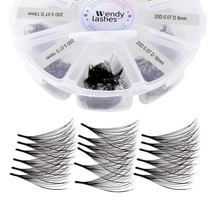 Premade Fans for Lash Extension: 20P, Wendy, Handmade Fans, Pre-made, For Lash-Artists, D, 9-16mm