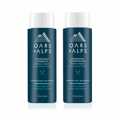 Oars + Alps Men's Sulfate Free Hair Shampoo and Conditioner Set, Infused with Kelp & Algae Extracts, Nourishing & Moisturizing, Fresh Ocean Splash Scent, 2 Pack, 12 Fl Oz Each