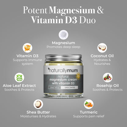 Magnesium Cream with Vitamin D3 [4 Fl Oz] - Magnesium Calm Cream and Vitamin D Lotion - Magnesium D3 Cream - Calming Cream Magnesium and Vitamin D - Turmeric & Arnica Cream - Unscented