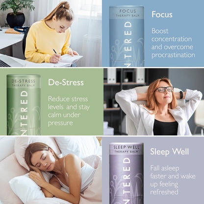 Scentered Aromatherapy Balm Gift Set - Calm & Confident - Pack of 3 Balms: Sleep Well, De-Stress, Focus - Rosemary, Cedarwood, Lavender Essential Oils - Aromatherapy Gifts for Women