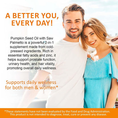 Pumpkin Seed Oil Capsules - Rich in Saw Palmetto Extract and Zinc and Essential Fatty Acids, 1000mg 300 Softgels, Promotes Hair Growth, Supports Urinary Tract, Bladder and Prostate Health