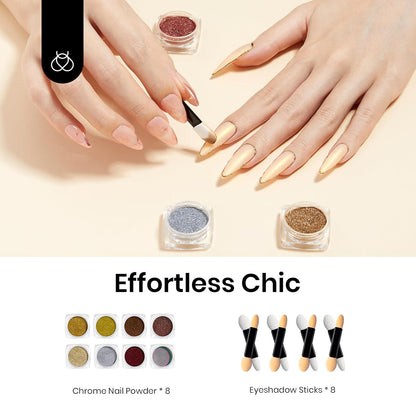 Beetles Gold Chrome Nail Powder Set - 8 Colors Sliver Holographic Mirror Effect Iridescent Golden Red Brown Glitter Metallic Nail Polish Chrome for Nail Art Design