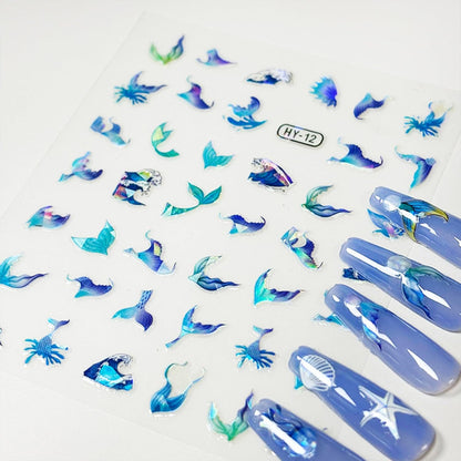 12 Sheets Ocean Nail Stickers Decals Summer Nail Decals for Nail Art 3D Self Adhesive Beach Nail Art Stickers Shellfish Starfish Designs Nail Art Supplies for Women Nail Manicure Decorations
