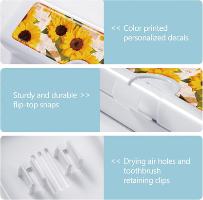 Toothbrush Travel Case - Colorful Pattern, Holder and Covers for Toothbrushes, Includes Tongue Scraper Case