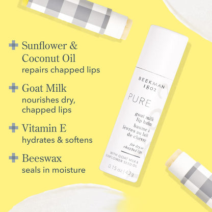 Beekman 1802 Goat Milk Lip Balm - Nourishes, Hydrates & Softens Lips - Prevents & Treats Dry & Chapped Lips - Cruelty-Free Lip Care