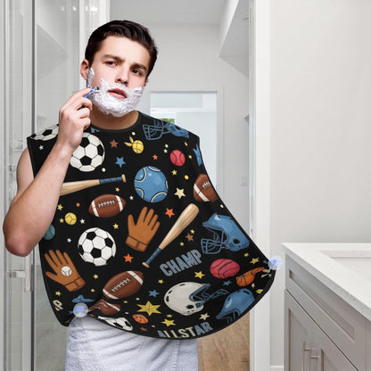 Beard Bib with 3 Suction Cups, Non-Stick Waterproof Hair Catcher Apron, Men's Shaving Essential for Grooming, Cool Ice Hockey Ball Soccer Basketball Baseball Football American Sport Shave Bib