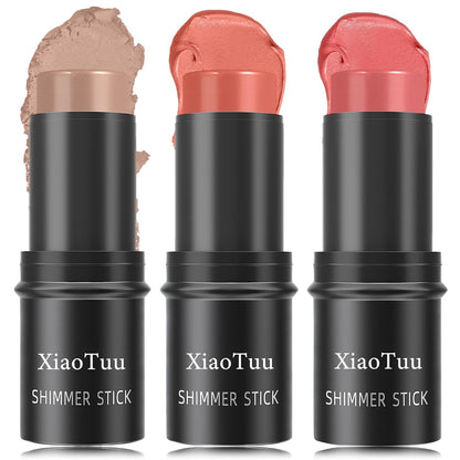 3 Pcs Cream Blush Stick Set,Face Shadow Shading Stick Long Lasting Non-greasy Blush Stick for Women,Lightweight Concealer Waterproof Face Contouring Makeup Pen for Cheek & Lips & Eyes(04#,05#,06#)