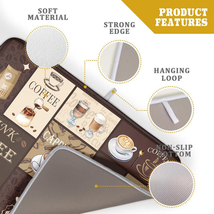 Brown Coffee Dish Drying Mat 18x24 Inch Coffee Cup Espresso Machine Pad Absorbent Washable Dish Rack Pad for Kitchen Counter Cafe Bar