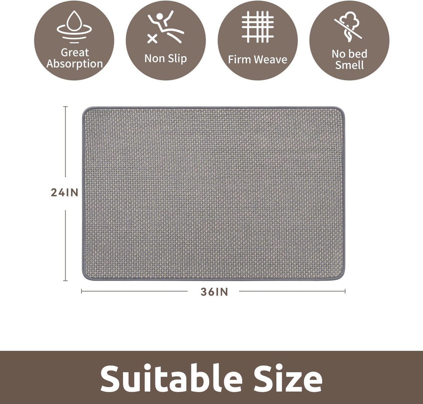 AMOAMI Chenille Bath Mat Super Absorbent Bathroom Mat Quick Dry Bath Mats for Bathroom Rubber Backed Bathroom Rugs Non Slip Washable Fit Under Door, Front of Bathtub, Sink, LIGHTGREY&Beige 24"x36"