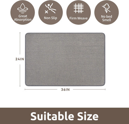 AMOAMI Chenille Bath Mat Super Absorbent Bathroom Mat Quick Dry Bath Mats for Bathroom Rubber Backed Bathroom Rugs Non Slip Washable Fit Under Door, Front of Bathtub, Sink, LIGHTGREY&Beige 24"x36"