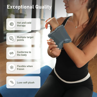 Small Flexible Gel Ice Packs for Injuries Reusable - Soft Hot and Cold Packs for Injuries for Ankle, Hand, Wrist, Head Pain Relief - 5" x 10" - 2PK - Grey