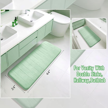 Yimobra Long Bath Mat 44"x24", Super Soft Quick Dry Memory Foam Bathroom Rug, Water Absorbent, Non Slip Backing Machine Washable for Tub Shower, Thick Comfort Support, Pale Green