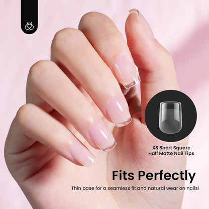 Beetles Short Square Nail Tips: 576PCS 12 Sizes XS Short Square Half Matte Clear False Acrylic Press on Nails Tips Pre-shape Full Cover Nail Tips Nail Extension DIY