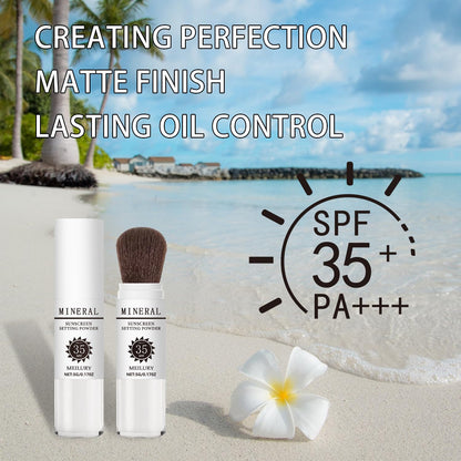 Sunscreen Setting Powder SPF 35, Mineral Brush Powder for Face & Scalp, Oil Control Natural Matte Finish Loose Powder Translucent Lasting Lightweight Breathable for All Skin (03# White)