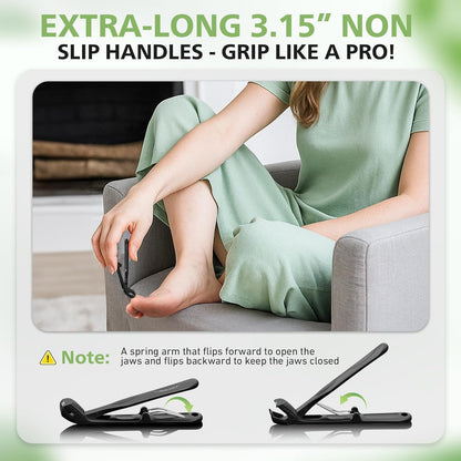 BALUCA Pro Angled Head Heavy Duty Toe Nail Clippers for Seniors & Thick Nails – Long Handle Toenail Clipper with Catcher for Arthritic Hands & Tough Toenails, Black