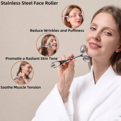 Stainless Steel Face Roller - Metal Facial Cooling Massager for Face and Eyes, Esthetician Supplies Cold Roller for Puffiness, Wrinkles, Dark Circles