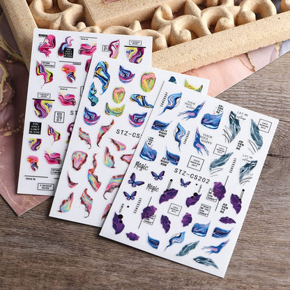 Dornail 6-Sheet Aurora Marble Wave Nail Art Stickers - Self-Adhesive Nail Decals for Women DIY Supplies