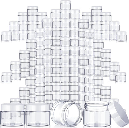SATINIOR 100 Pcs Plastic Jars with Lids Small Containers Lids Wide Mouth Small Plastic Containers for Lotion Cream Rhinestones Body Butters Travel Storage(4 oz,White)